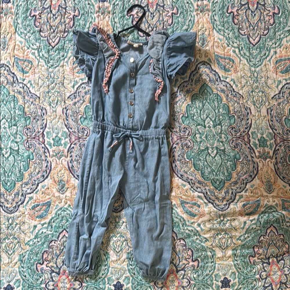 Jessica Simpson Denim Jumpsuit with Ruffle Sleeves 2T